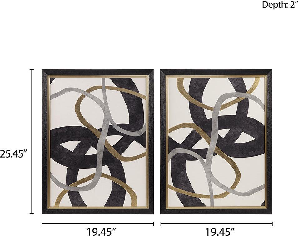 Moving Midas Abstract Gold Foil Framed Canvas 2 Piece Set Black Olliix.com