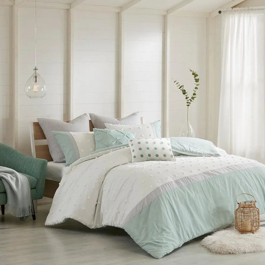 Myla Shabby Chic 7 Piece Cotton Jacquard Duvet Cover Set King/Cal King Ivory Olliix.com