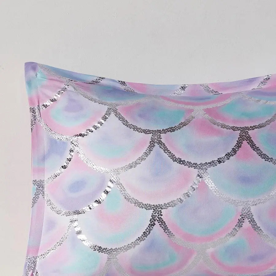 Pearl Twin/Twin XL Metallic Printed Reversible Duvet Cover Set Aqua & Purple Olliix.com