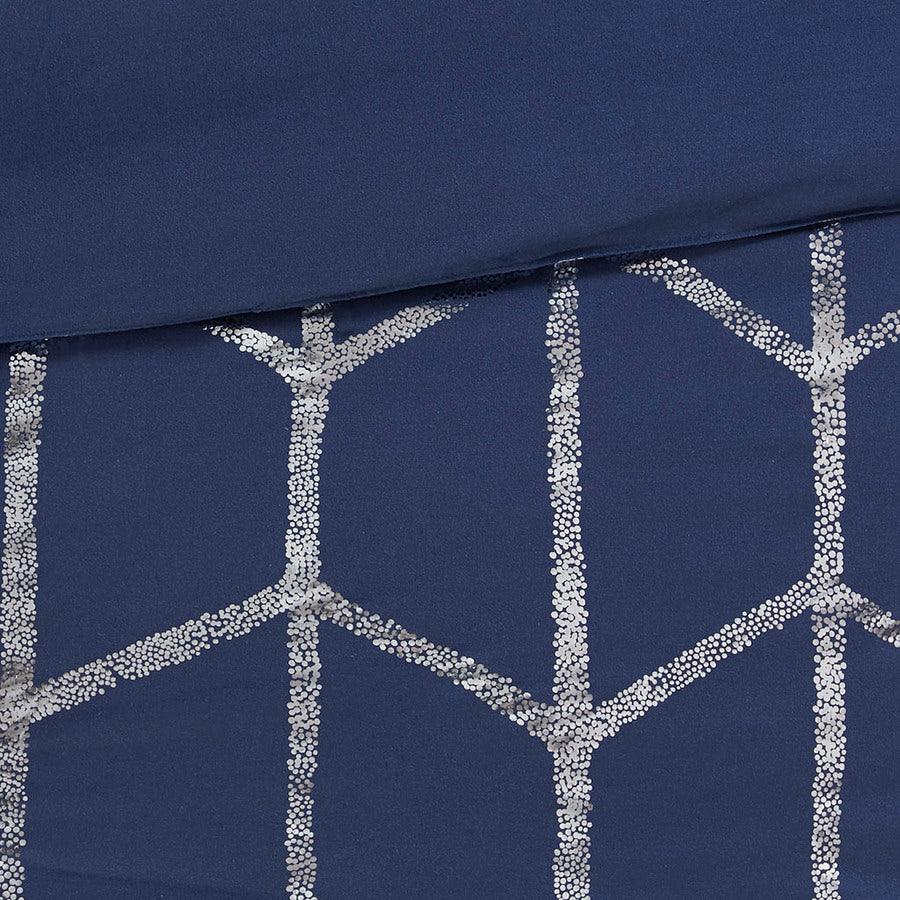 Raina Metallic Printed Comforter Set Navy & Silver Full/Queen Olliix.com