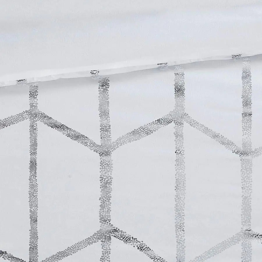 Raina Metallic Printed Comforter Set White & Silver Full/Queen Olliix.com