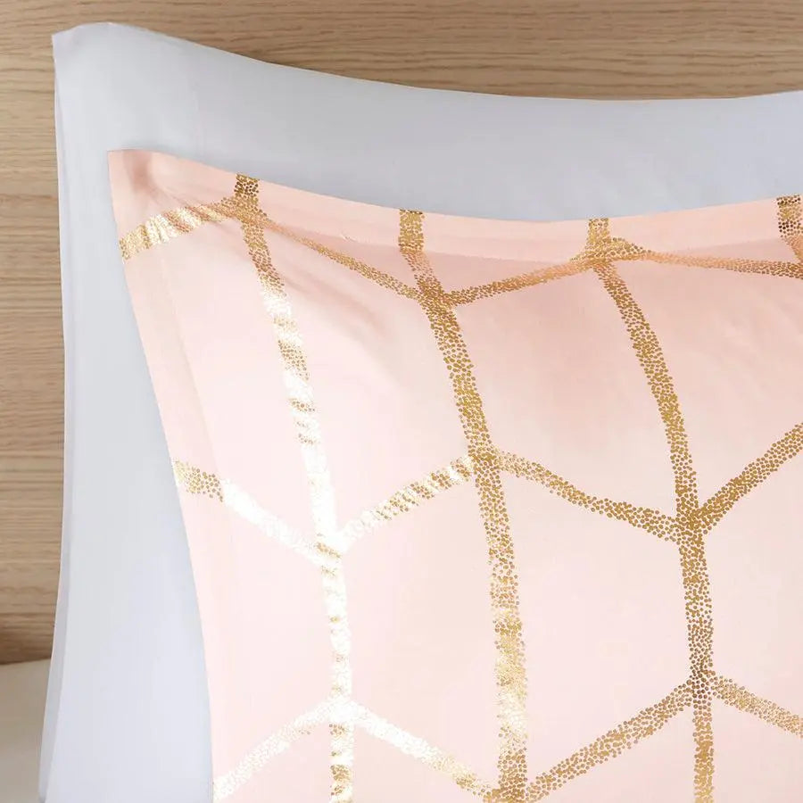 Raina Twin/Twin XL Metallic Printed Duvet Cover Set Blush & Gold Olliix.com