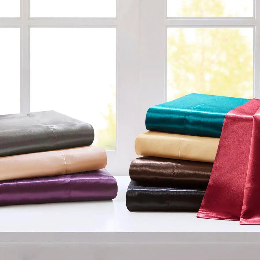 Satin Wrinkle-Free Luxurious 6-Piece Sheet Set Cal King Red Olliix.com