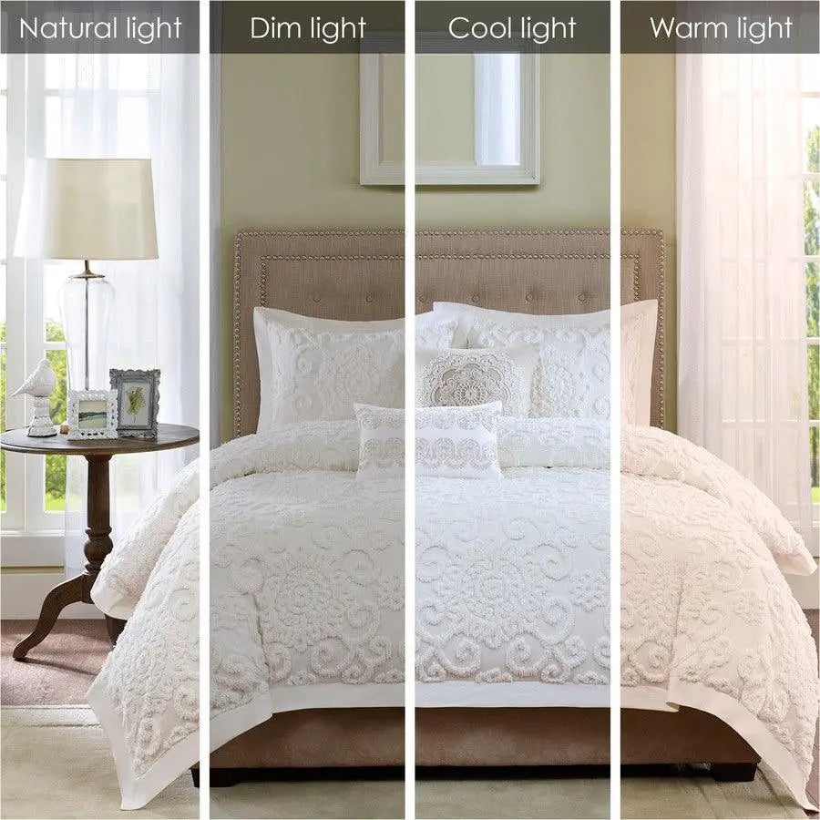 Suzanna Cotton Comforter Mini Set Ivory King Olliix.com