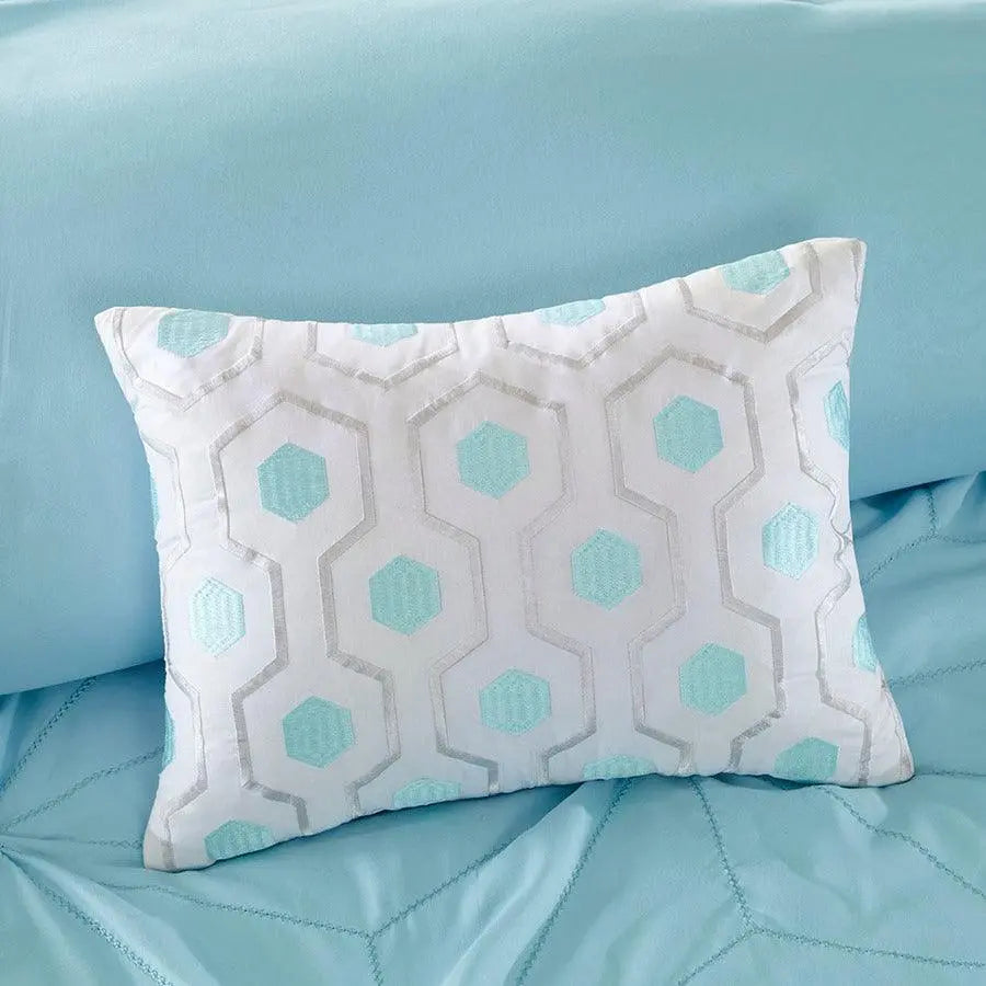 Toren Twin Embroidered Comforter and Sheet Set Aqua Olliix.com