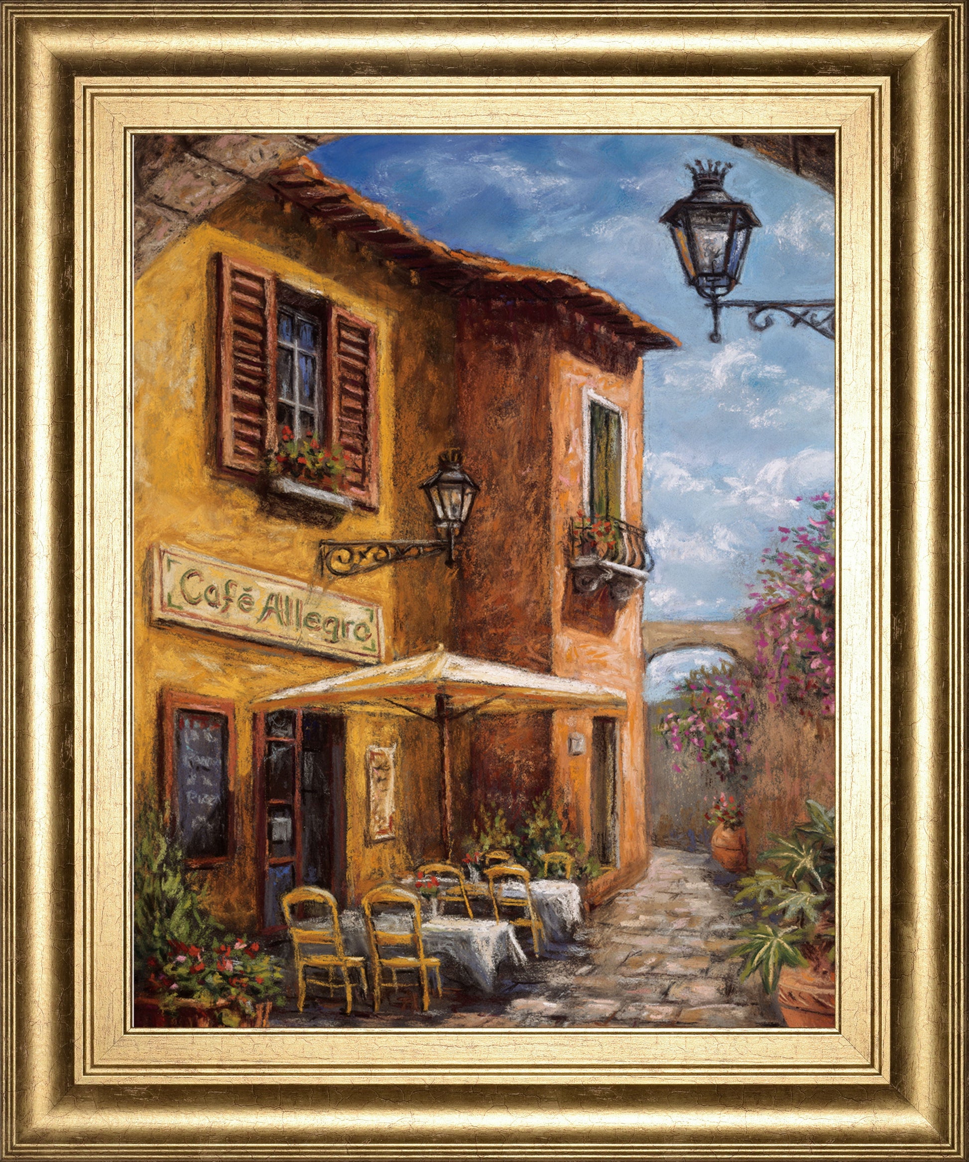 Courtyard Cafe By Surridge, M - Framed Print Wall Art - Light Brown Classy Art