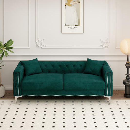 Sofa includes 2 pillows, 83 "green velvet triple sofa for small Spaces
