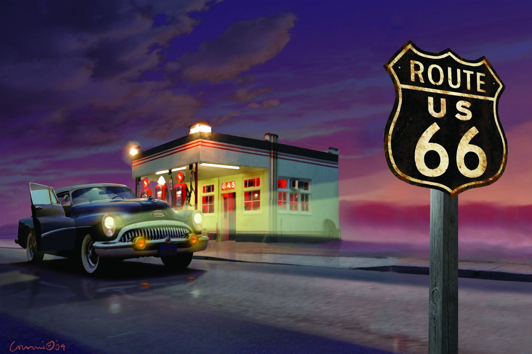 Route 66 By Yellow Cafe - Purple Classy Art