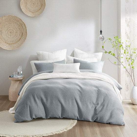 3 Piece Duvet Set Heathered Gray Full/Queen Olliix.com