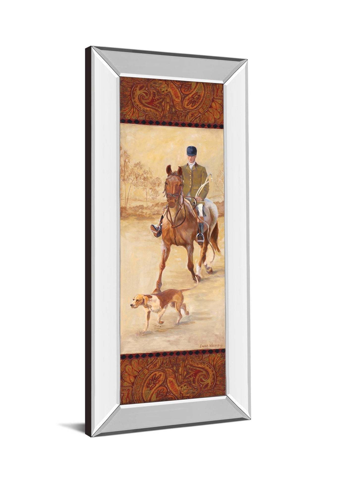 On The Hunt Il By Linda Wacaster - Mirror Framed Print Wall Art - Beige Classy Art