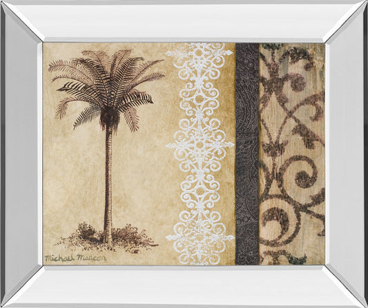 Decorative Palm Il By Michael Marcon - Mirror Framed Print Wall Art - Beige Classy Art