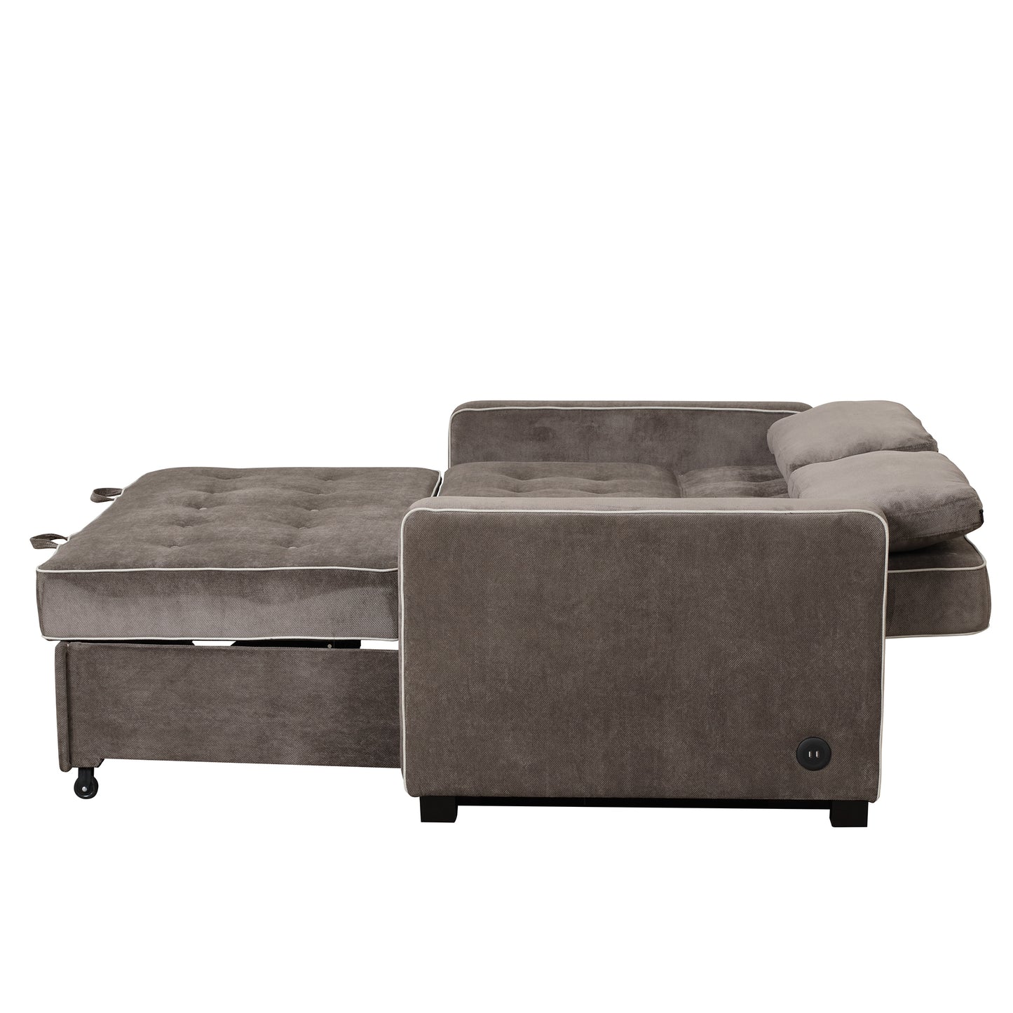 65.7" Linen Upholstered Sleeper Bed , Pull Out Sofa Bed Couch attached two throw pillows,Dual USB Charging Port and Adjustable Backrest for Living Room Space,BROWN GRAY House to Home Furnishings LLC