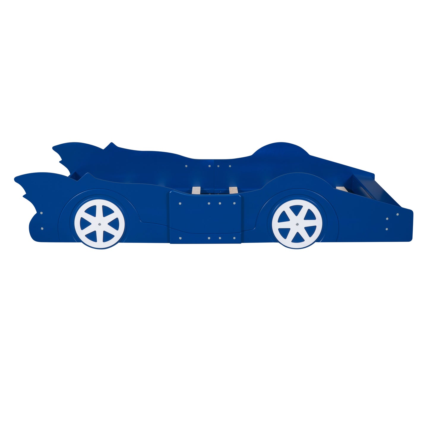 Twin Size Race Car-Shaped Platform Bed with Wheels,Blue (FREE SHIPPING) House to Home Furnishings LLC