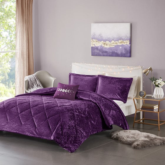 Velvet Comforter Set Purple Cal King Olliix.com