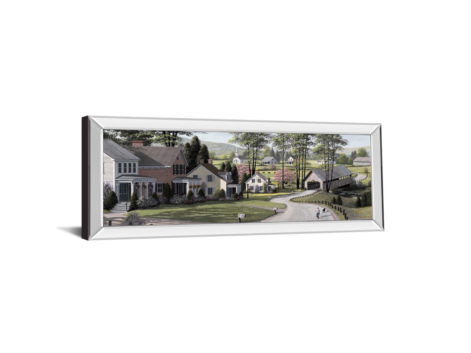 The Covered Bridge By Saunders B. - Mirrored Frame Wall Art - Green Classy Art