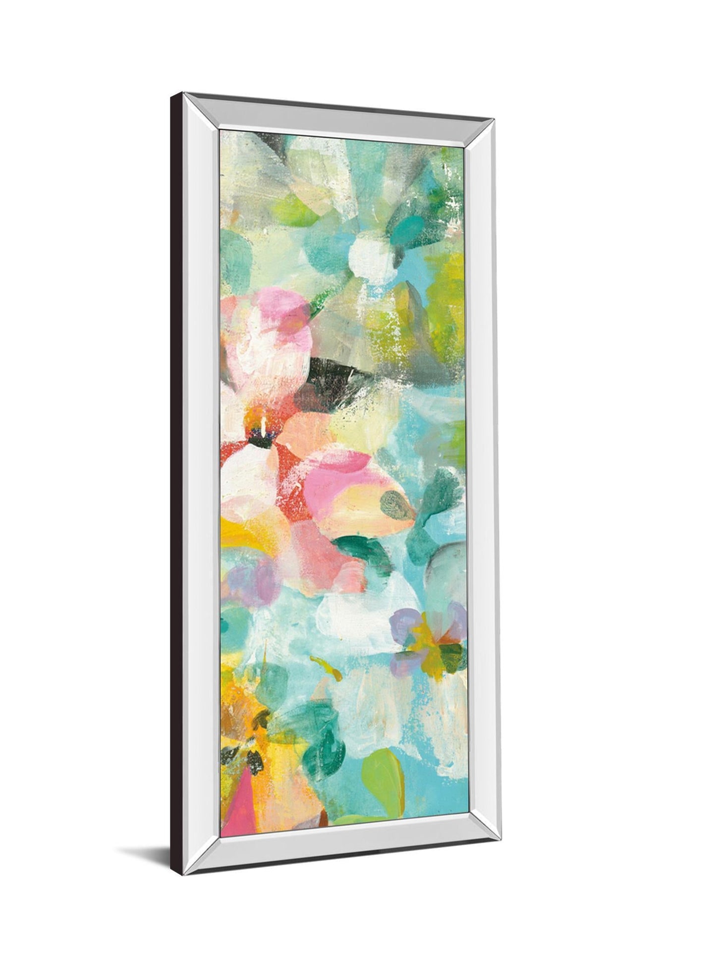 Happy Garden III By Danhui Nai - Mirrored Frame Wall Art - Light Blue Classy Art