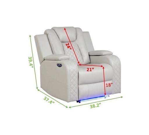 Benz LED & Power Recliner 3 PC Made With Faux Leather in Ice (FREE SHIPPING) House to Home Furnishings LLC