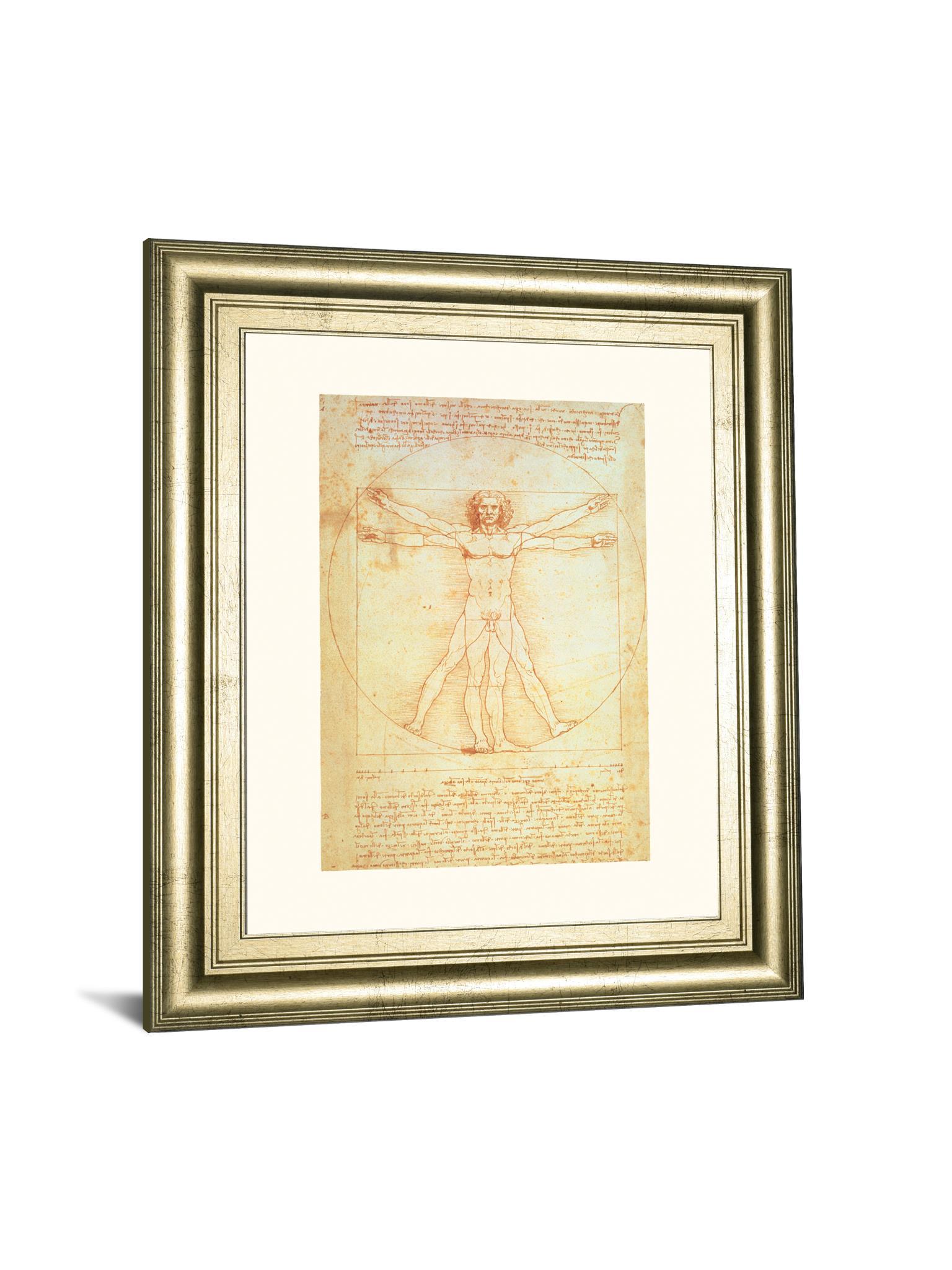 Vituvian Man By Leonardo Da Vinci - Framed Print Wall Art - Gold Classy Art