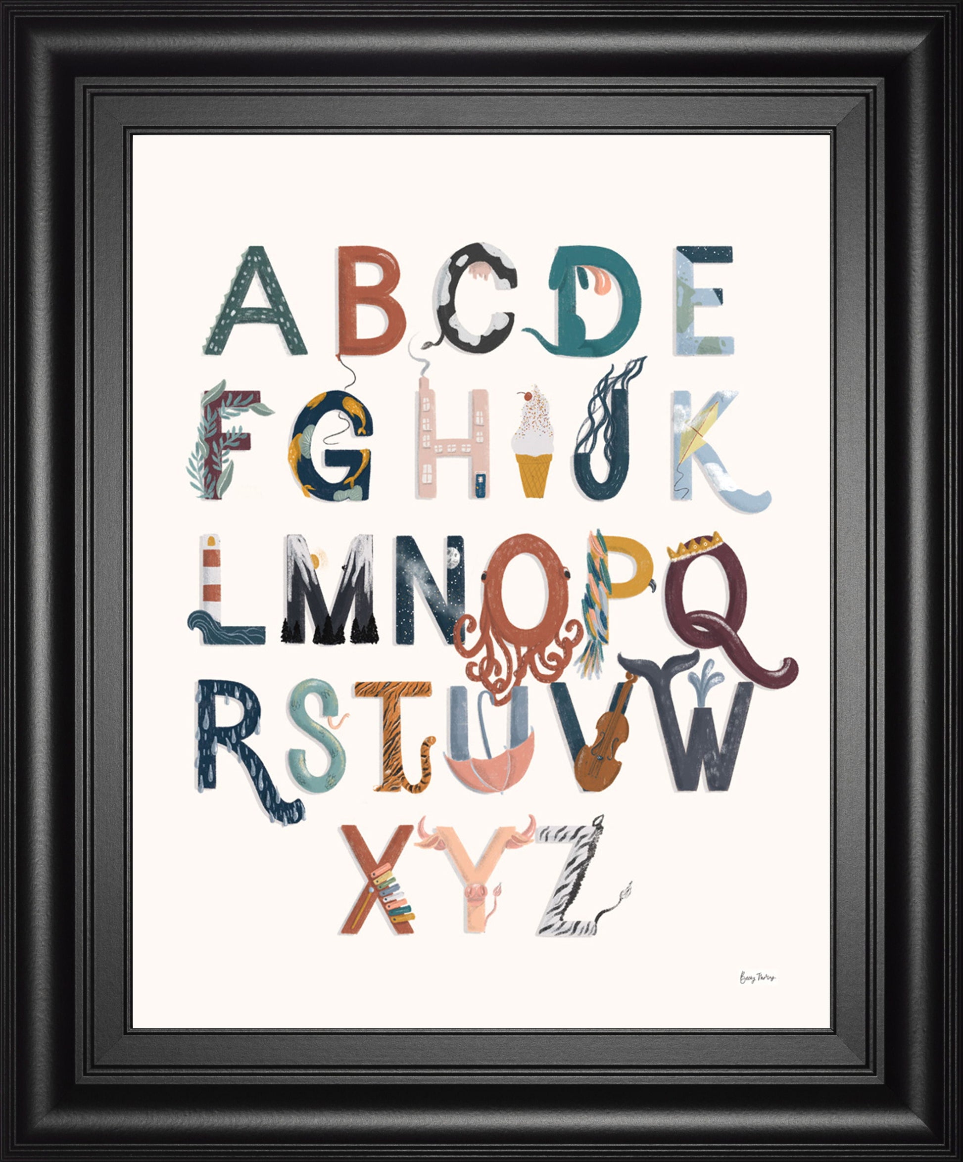 Alphabet A To Z By Becky Thorns - Framed Print Wall Art - White Classy Art