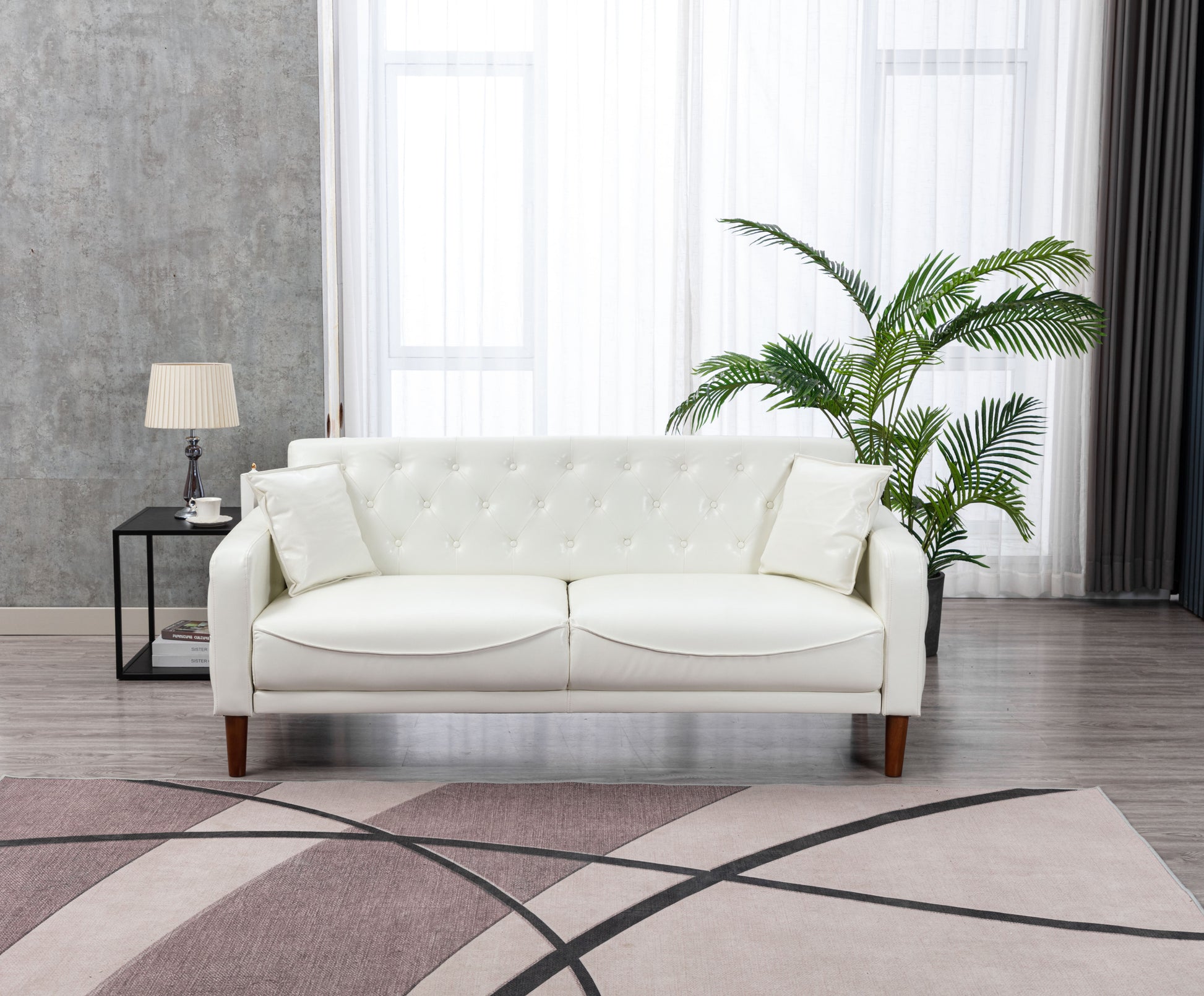 2047 Ivory Tufted Faux Leather Sofa House to Home Furnishings LLC