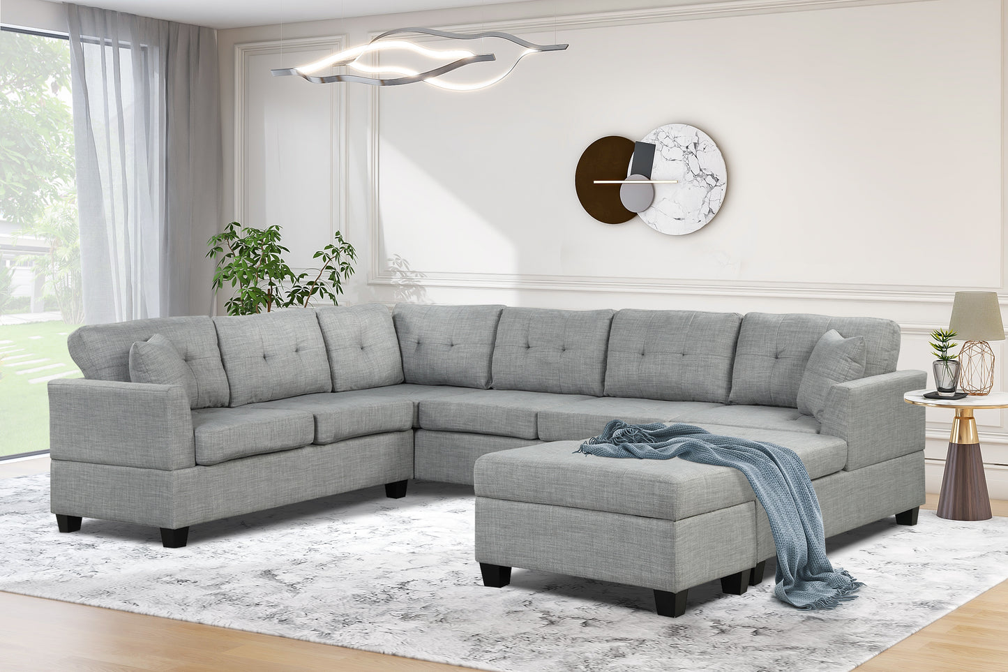 121.3" Oversized Sectional Sofa with Storage Ottoman, U Shaped Sectional Couch with 2 Throw Pillows for Large Space Dorm Apartment House to Home Furnishings LLC