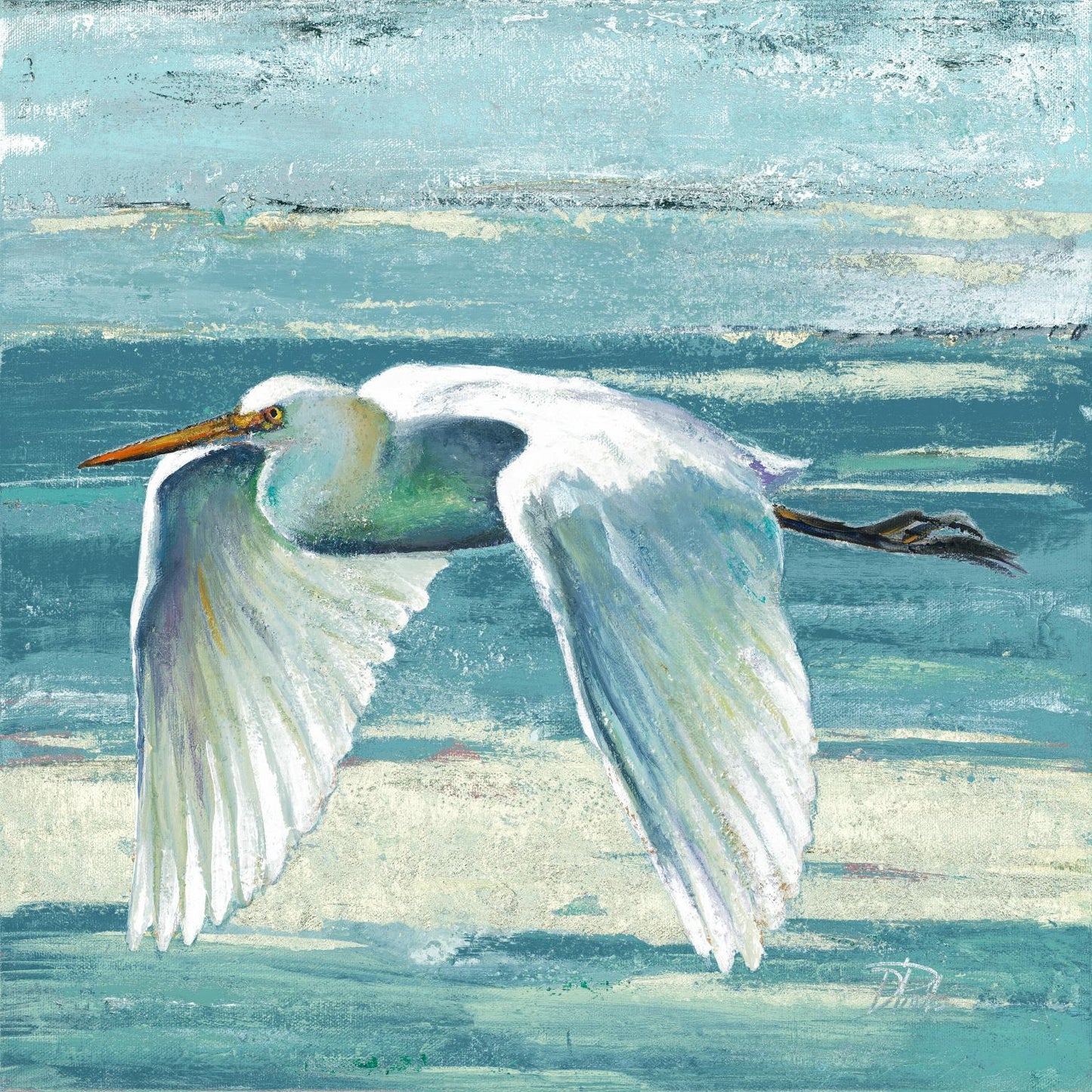 35x35 Small - Great Egret II By Patricia Pinto - Blue Classy Art