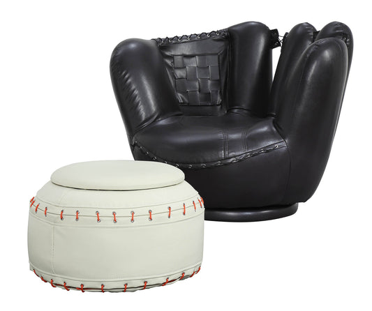 All Star Baseball: Black Glove Chair, White Ottoman Chair & Ottoman (2Pc Pk) ACME East