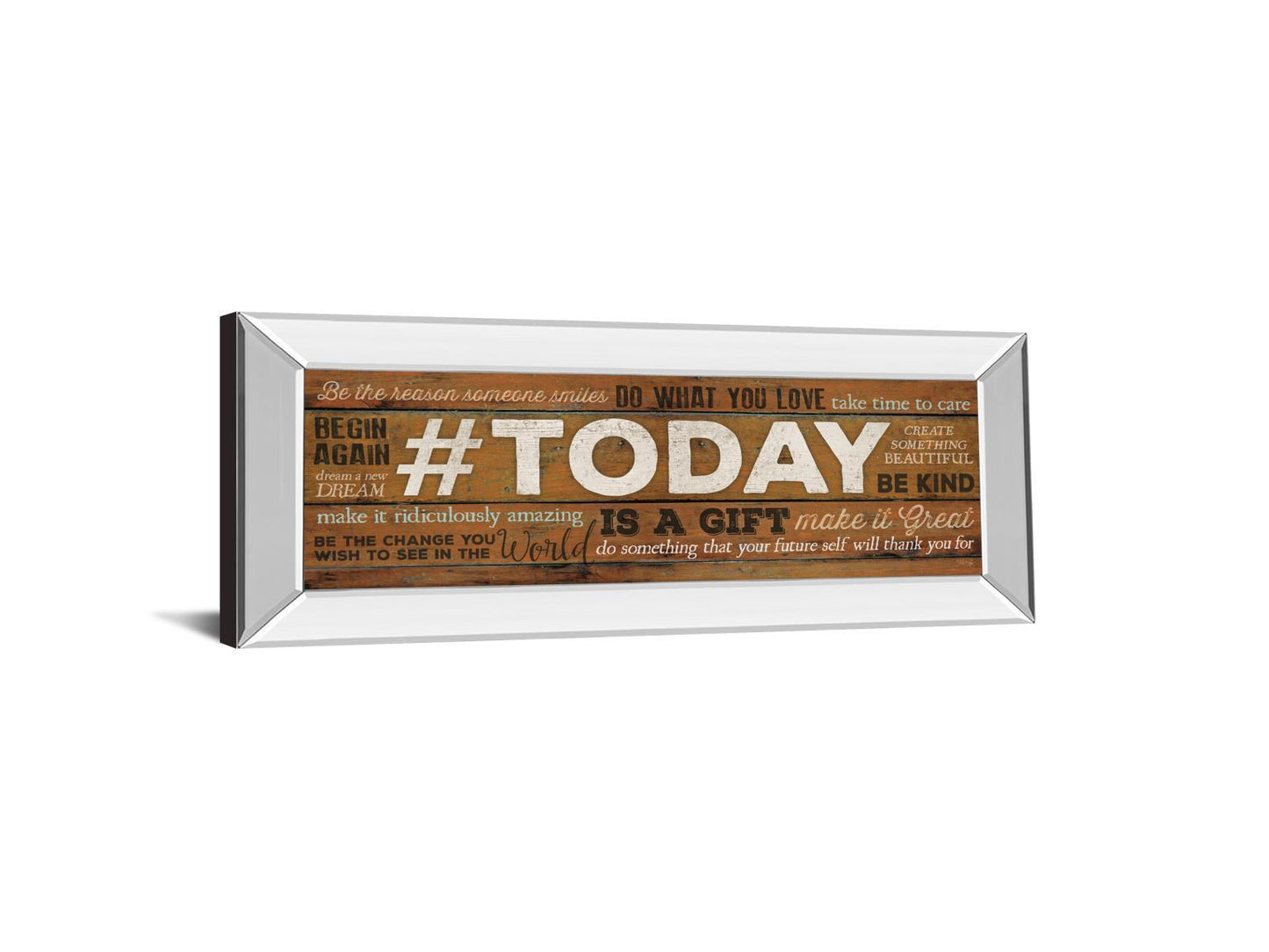 Today Is A Gift By Marla Rae Motivational - Mirror Framed Print Wall Art - Dark Brown Classy Art