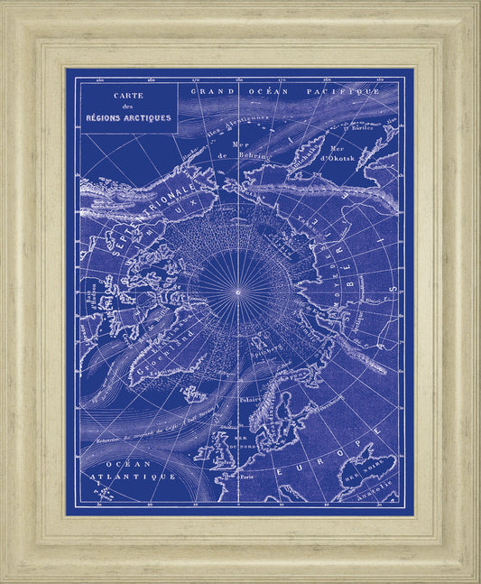 Arctic Map By The Vintage Collection - Framed Print Wall Art - Blue Classy Art