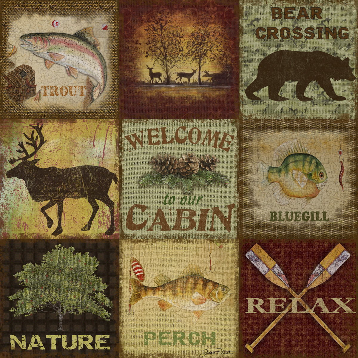 Lodge Collage By Jean Plout - Dark Brown Classy Art