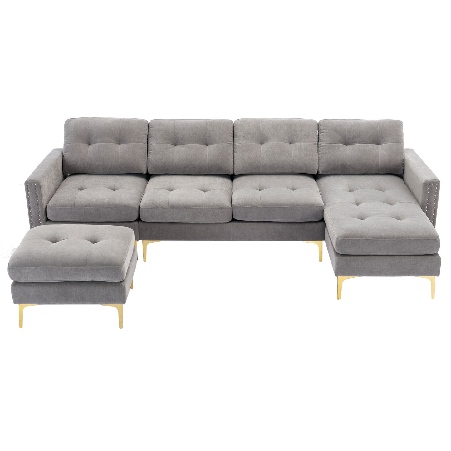 110" L-Shape Convertible Sectional Sofa Couch with Movable Ottoman for Living Room, Apartment, Office, Light Grey House to Home Furnishings LLC