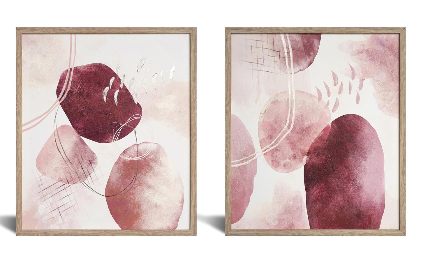 Hand Painted Textured Canvas in Frame (Set of 2) - Pink Classy Art