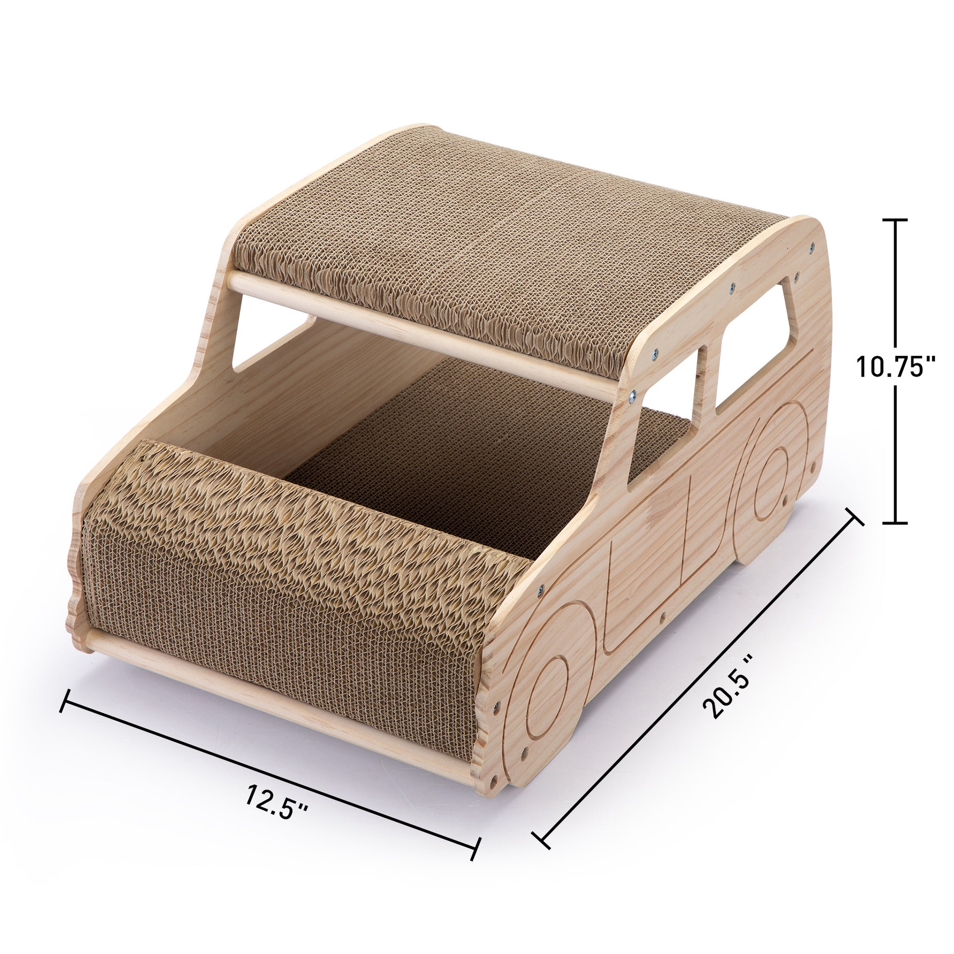 2-in-1 Wood Corrugate Cat Scratcher, Cardboard Cat House, Reversible Car-Shaped Scratch Furniture Protector House to Home Furnishings LLC