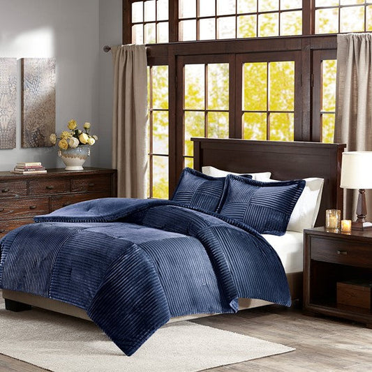 Plush Down Alternative Comforter Set Navy Cal King Olliix.com