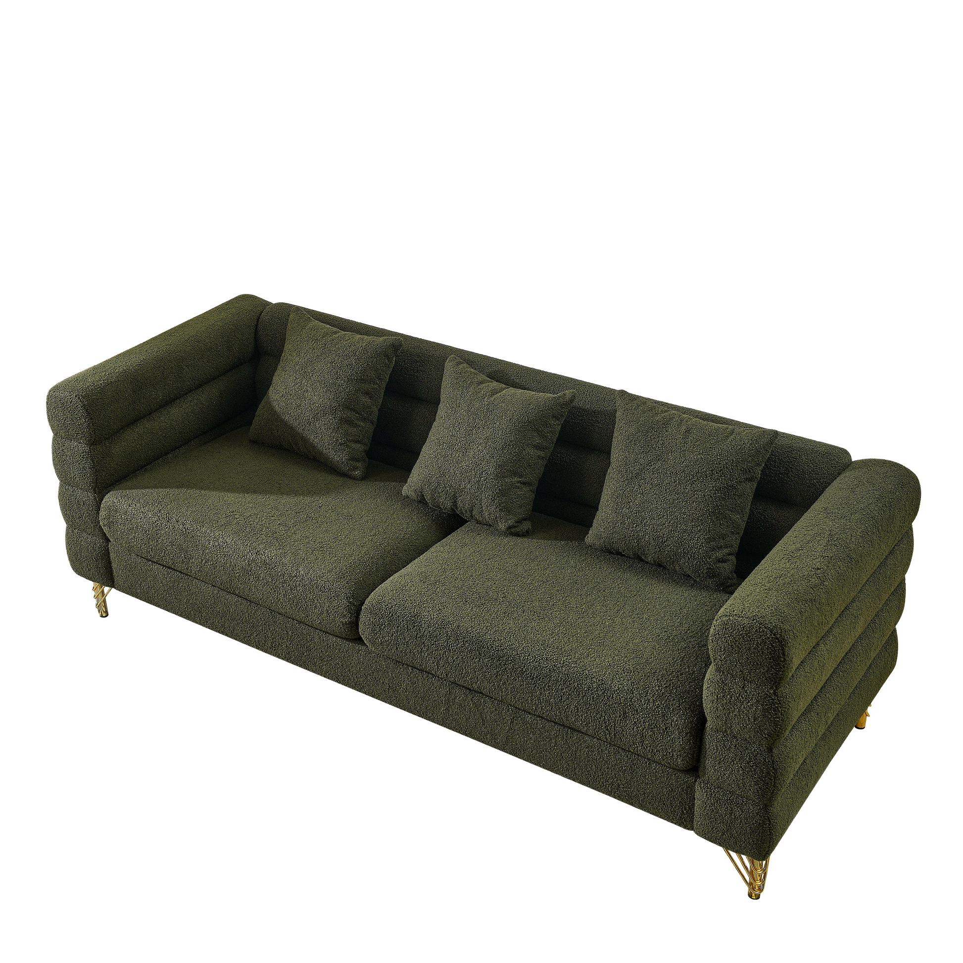 81Inch Oversized 3 Seater Sectional Sofa, Living Room Comfort Fabric Sectional Sofa - Deep Seating Sectional Sofa, Soft Sitting with 3 Pillows for Living Room, Bedroom, Office Green teddy (W834S00033) House to Home Furnishings LLC