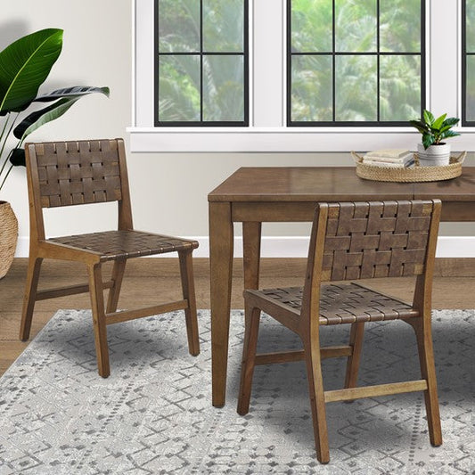 Faux Leather Woven Dining Chairs Set of 2 Brown Olliix.com