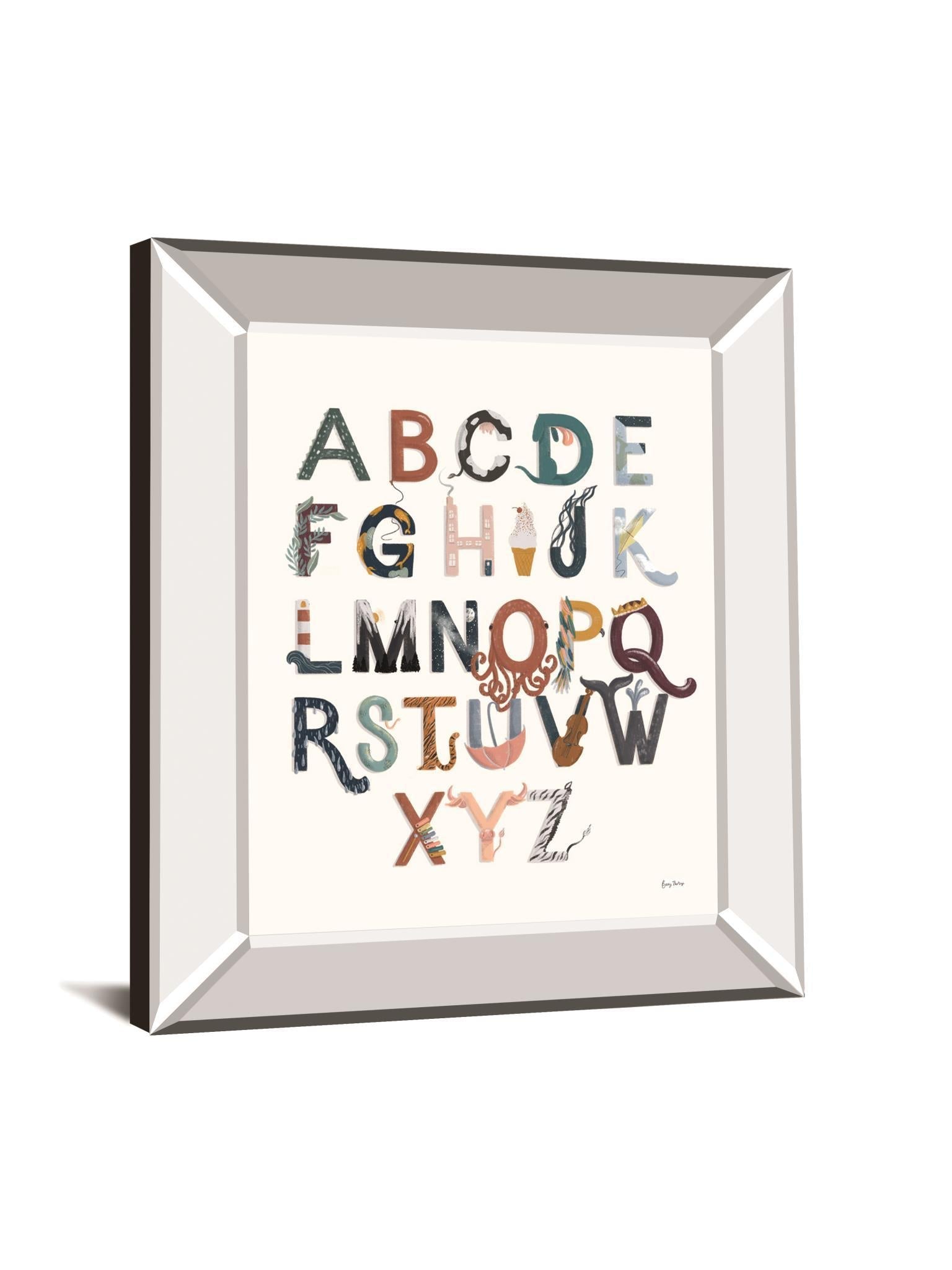 Alphabet A To Z By Becky Thorns - Mirror Framed Print Wall Art - White Classy Art