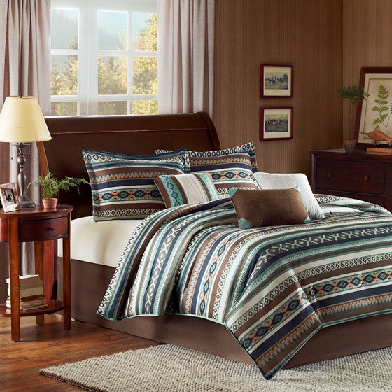 7 Piece Comforter Set Blue King Olliix.com