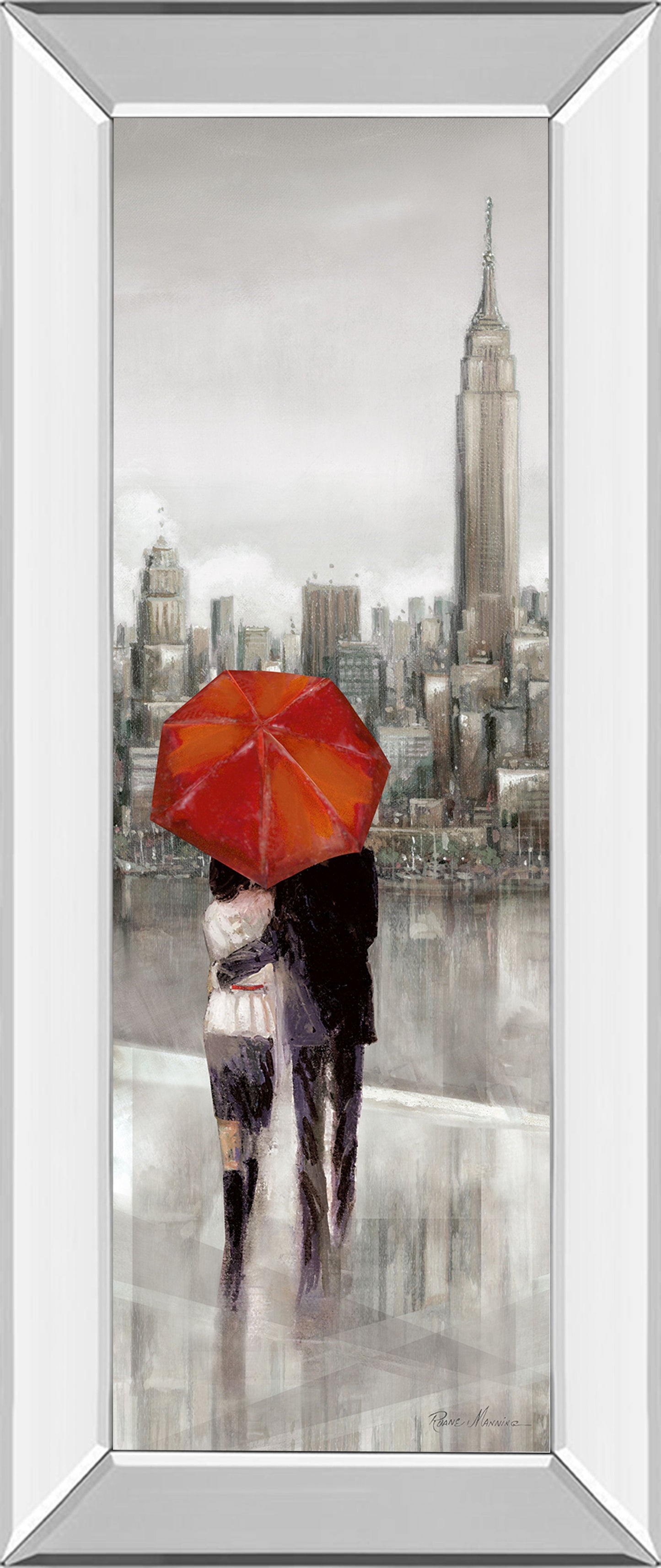 New York Stroll By Ruanne Manning - Mirror Framed Print Wall Art - Red Classy Art