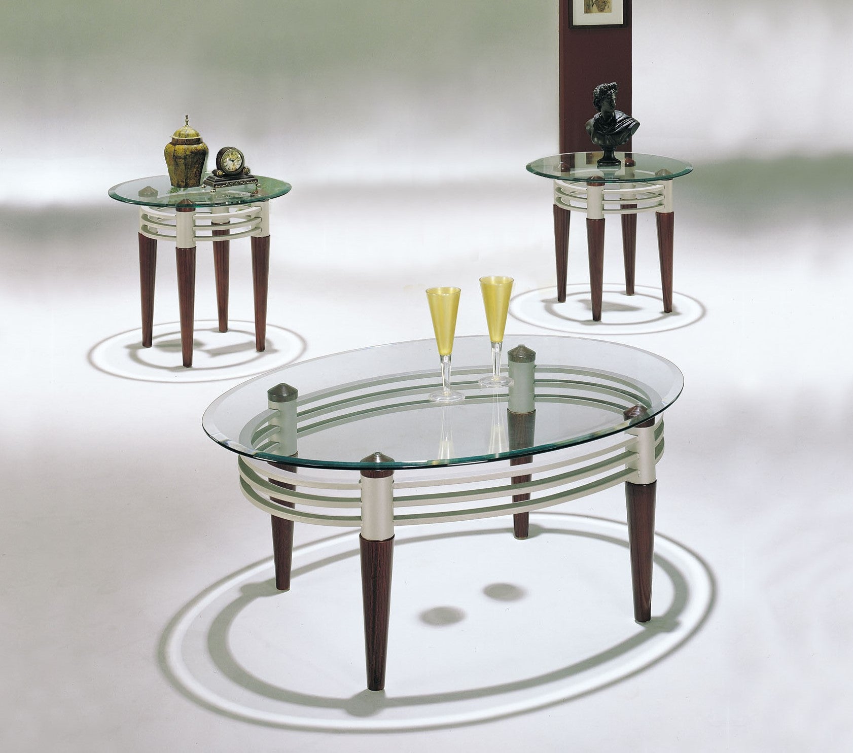 Marseille Cherry, Silver & Clear Glass Coffee/End Table Set (3Pc) ACME East