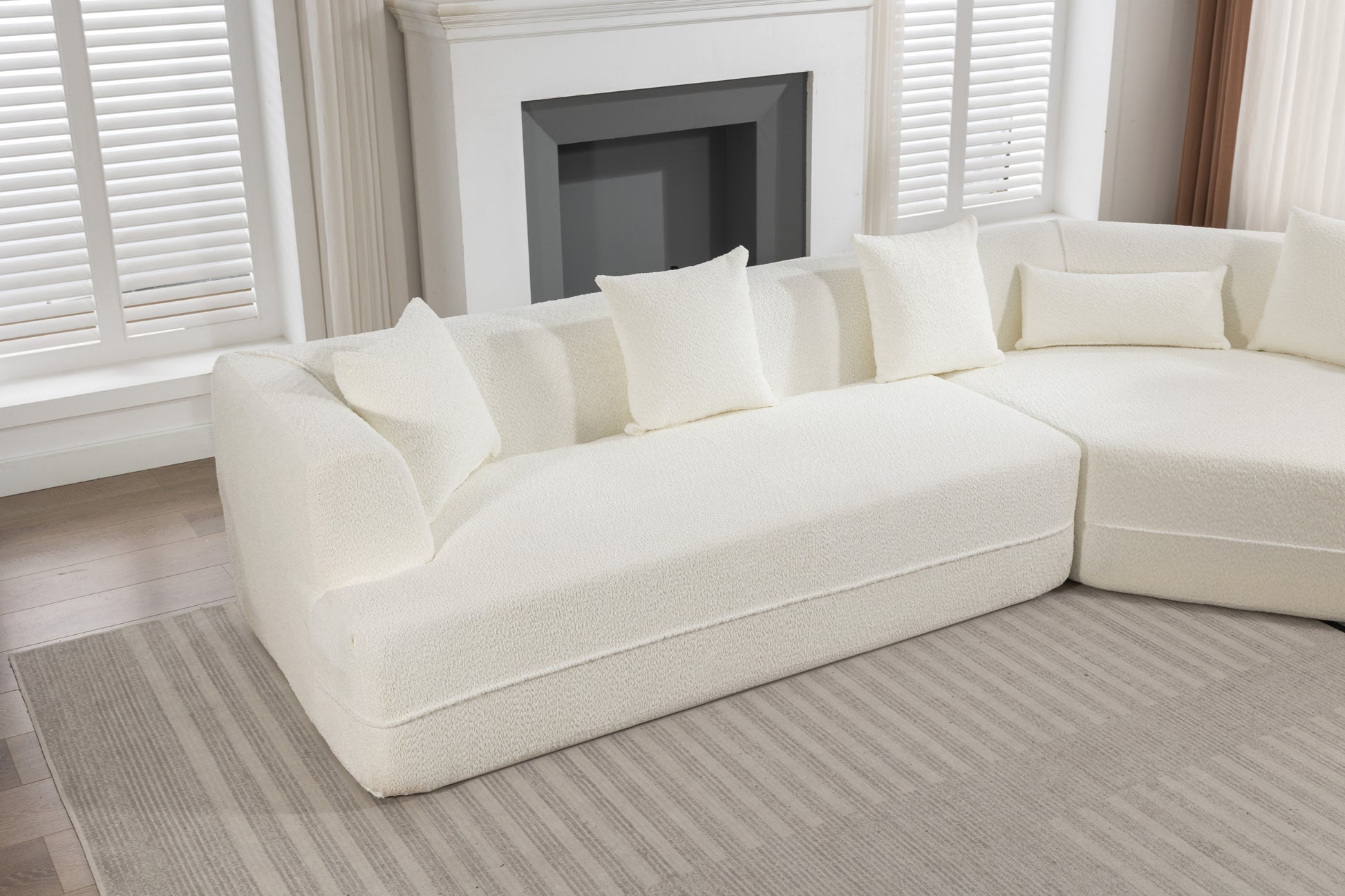 [VIDEO PROVIDED] Modular Living room sofa set, modern minimalist style sofa, salon upholstered sleeper sofa, 2 PC free combination, round fiber fabric, anti-wrinkle fabric, creamy-white House to Home Furnishings LLC