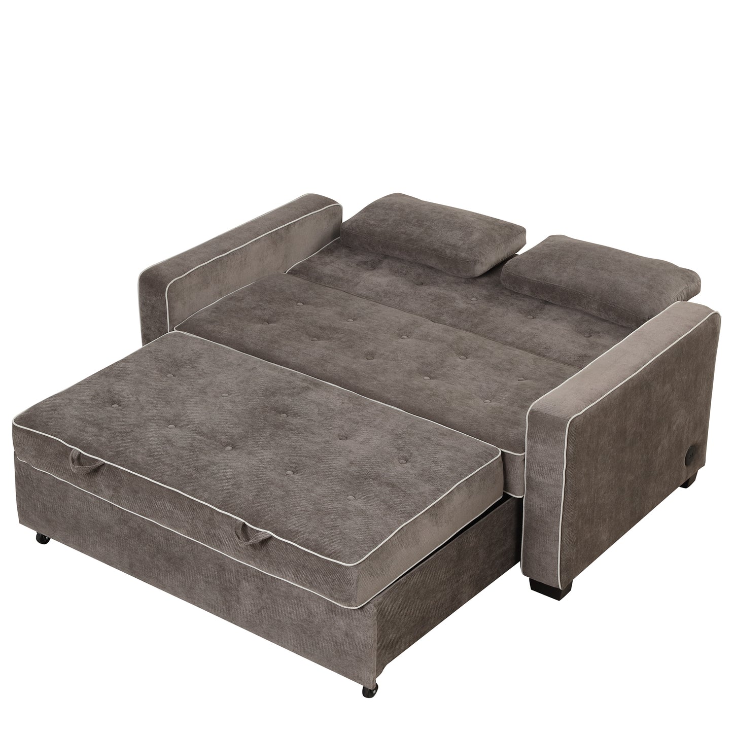 65.7" Linen Upholstered Sleeper Bed , Pull Out Sofa Bed Couch attached two throw pillows,Dual USB Charging Port and Adjustable Backrest for Living Room Space,BROWN GRAY House to Home Furnishings LLC