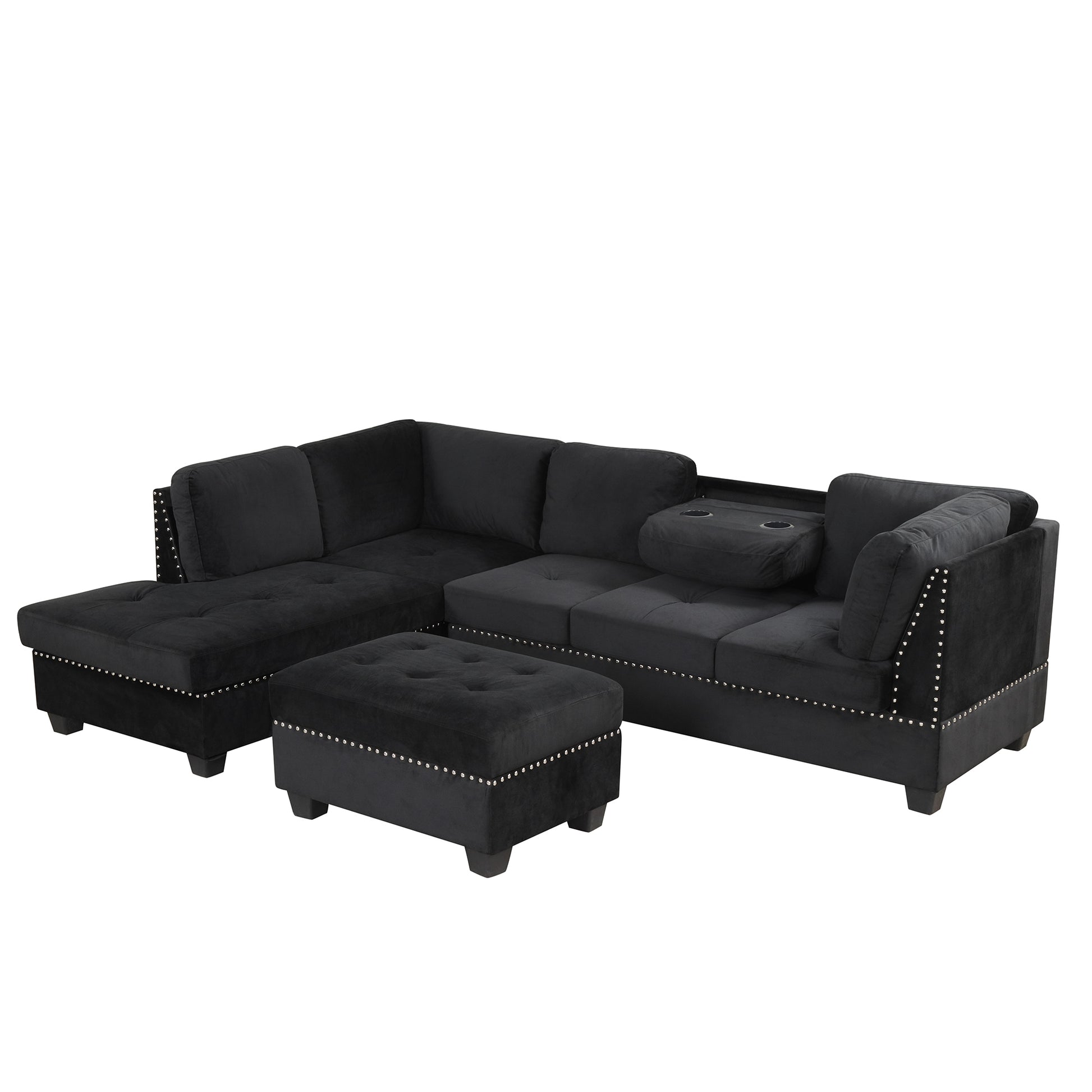 104.5" Reversible Sectional Sofa Space Saving with Storage Ottoman Rivet Ornament L-
shape Couch for Small or Large Space Dorm Apartment,Black(Old:SG000406AAA) House to Home Furnishings LLC