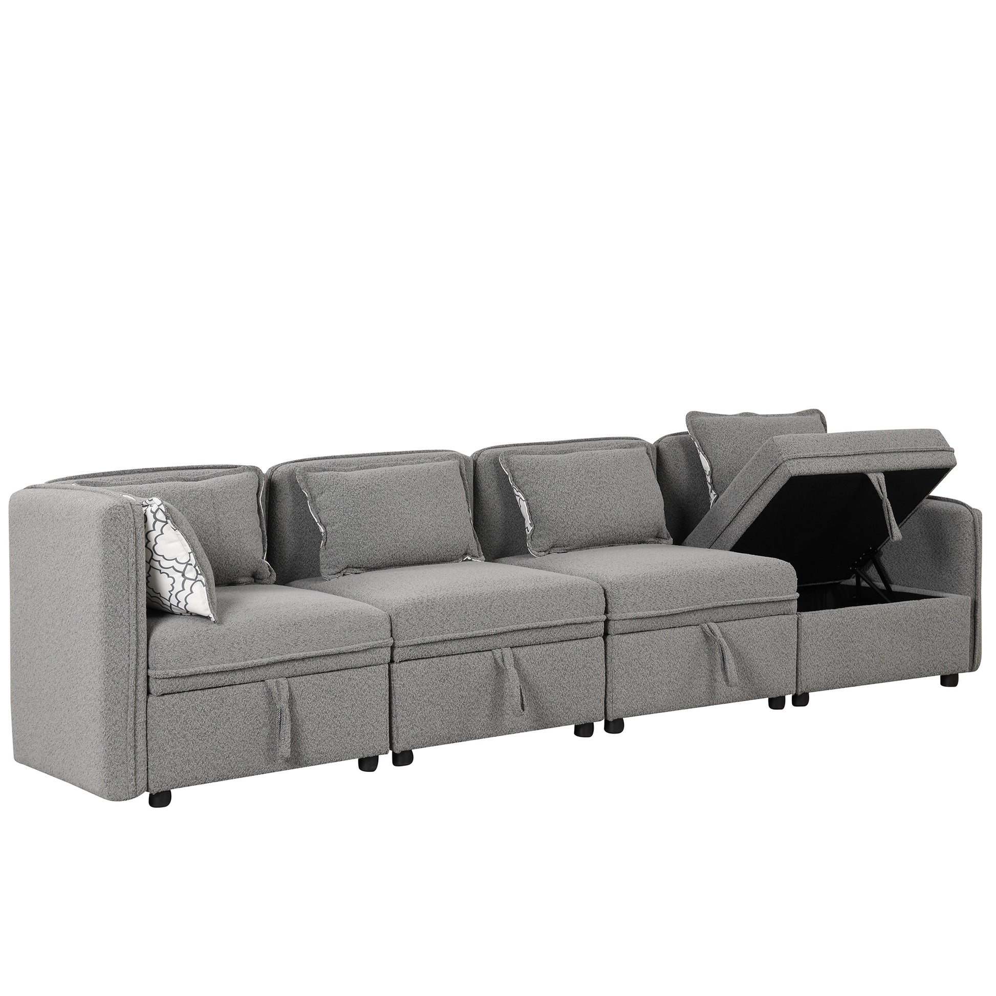 122.8" Convertible Modular Minimalist Sofa Free Combination 4 Seater Sofa Chenille Fabric Sectional sofa with 5 Pillows for Living Room, Office, Apartment, Small Space, Gray House to Home Furnishings LLC