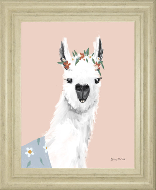 Delightful Alpacas I By Becky Thorns - Framed Print Wall Art - White Classy Art
