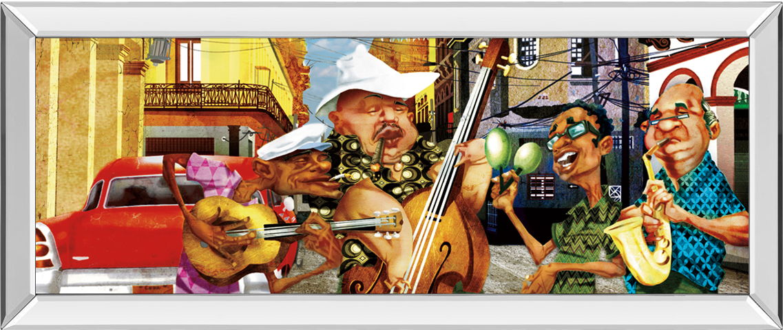 Habana's Band By By Perez - Mirrored Frame Wall Art - Yellow Classy Art