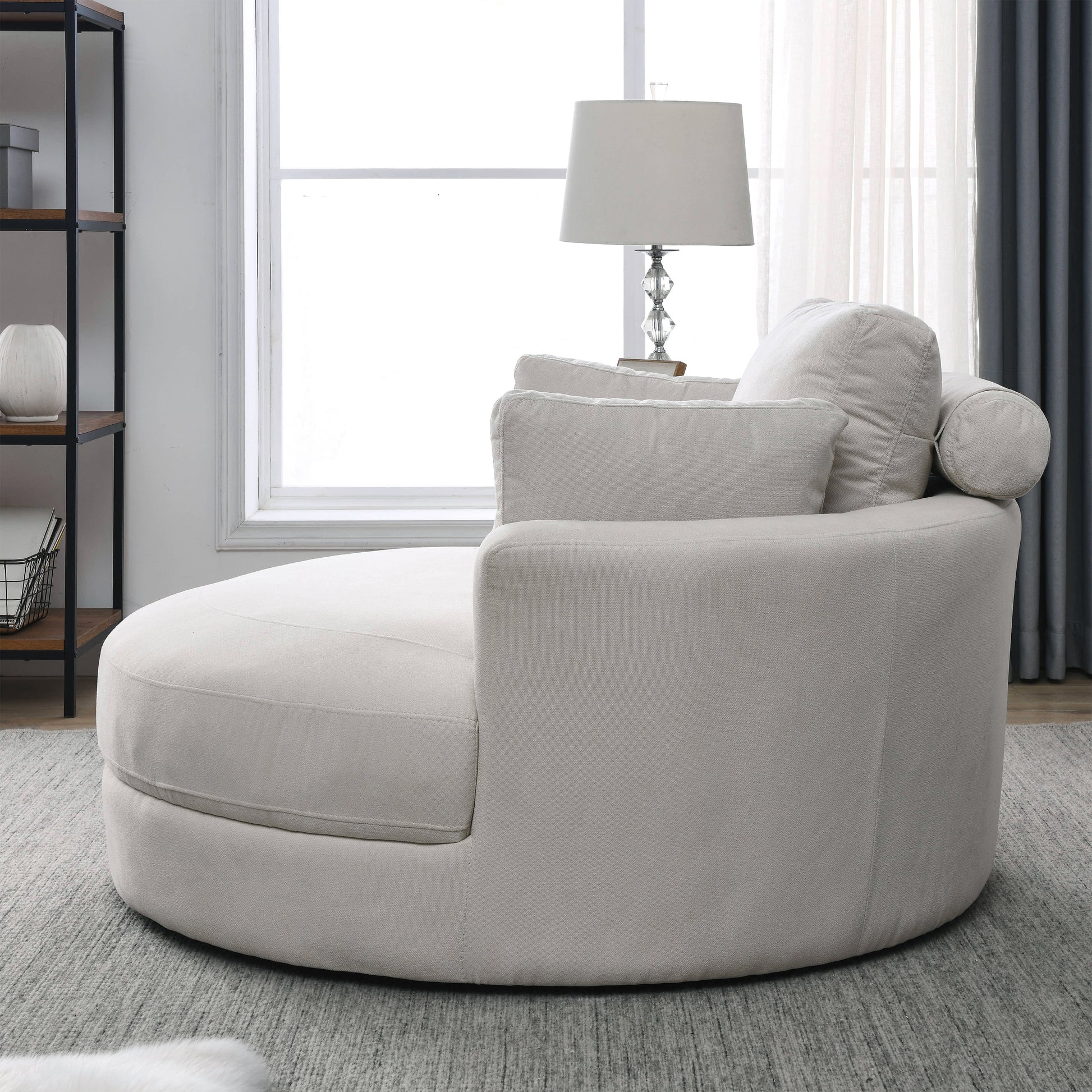 [Video] Welike Swivel Accent Barrel Modern Sofa Lounge Club Big Round Chair with Storage Ottoman Linen Fabric for Living Room Hotel with Pillows House to Home Furnishings LLC