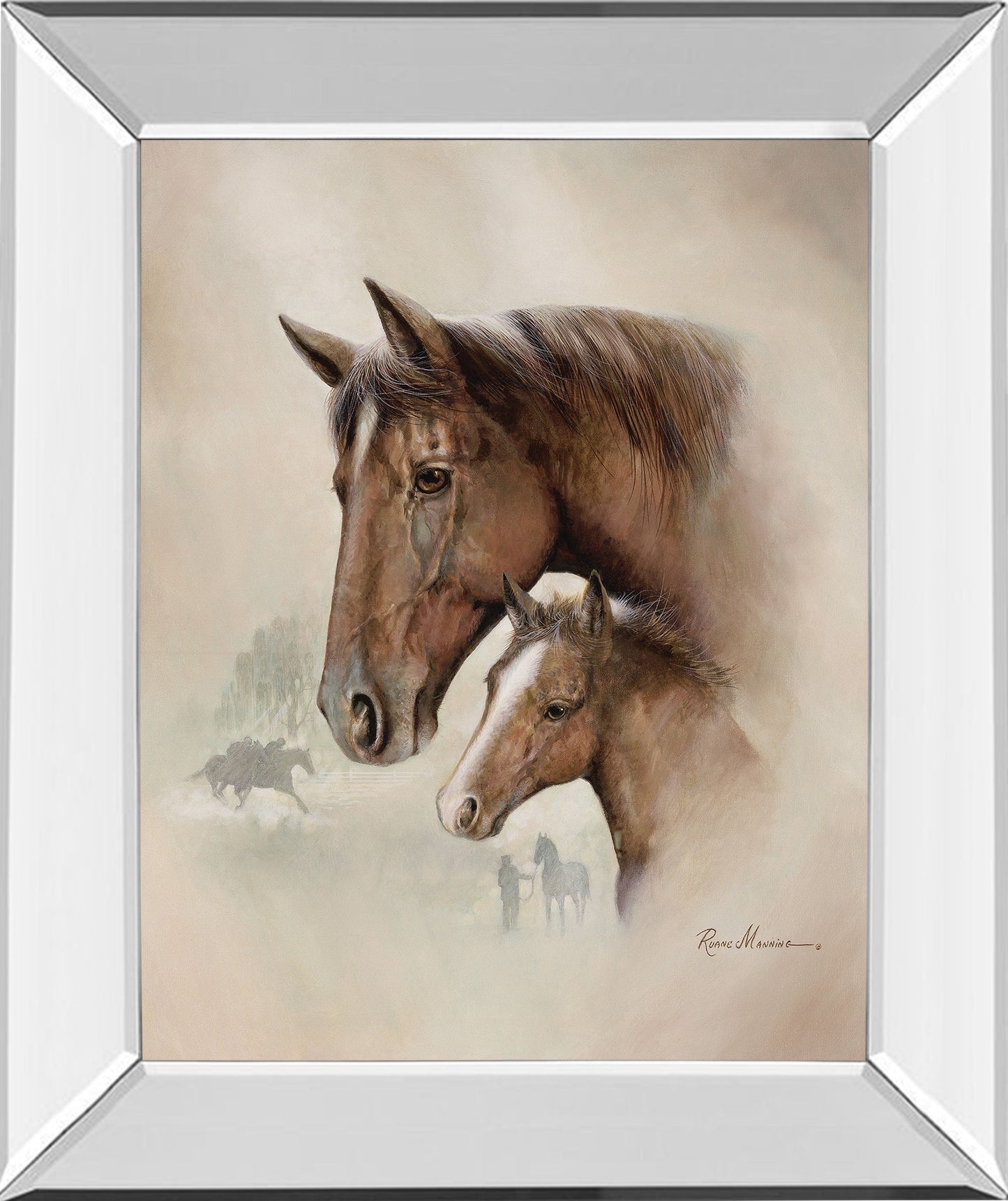 Race Horse I By Ruane Manning - Mirror Framed Print Wall Art - Dark Brown Classy Art