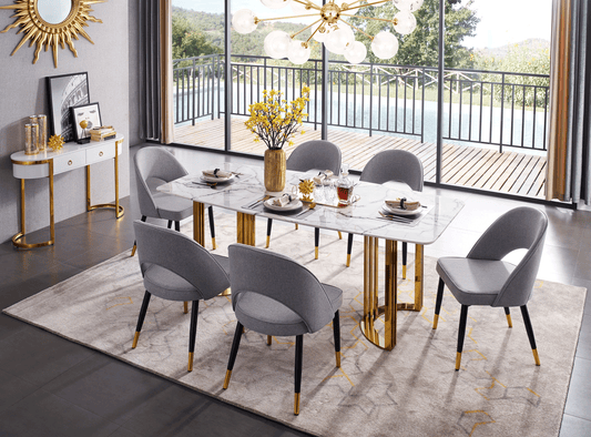 ESF Furniture - 131 Silver Marble 3 Piece Dining Room Set w-1ext in Silver - 131DININGTABLESS-3SET ESF Furniture