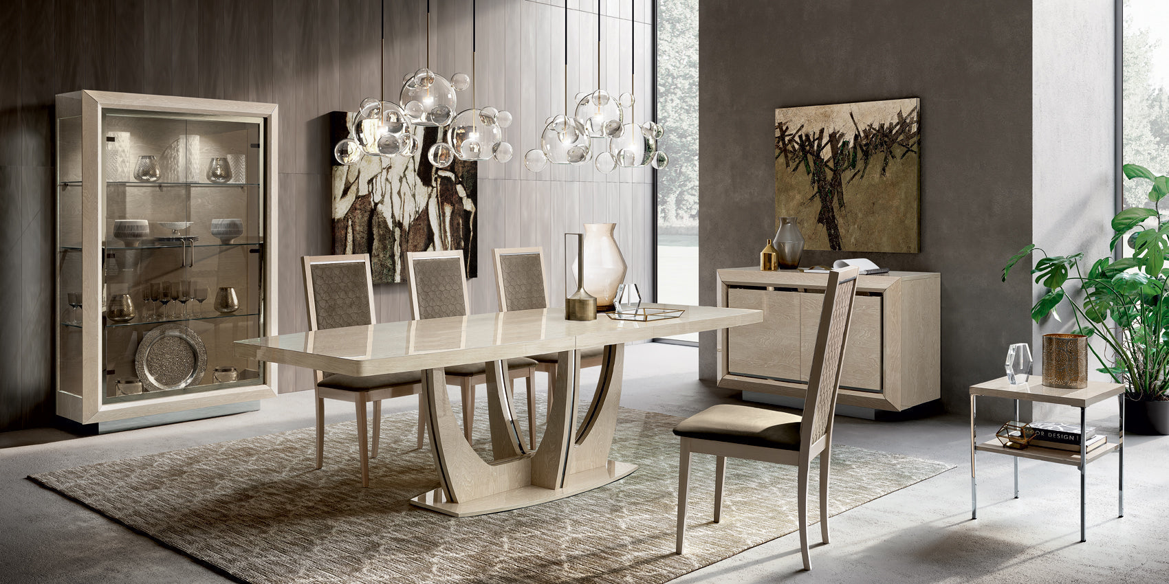 ESF Furniture - Elite Ivory with Ambra 8 Piece Dining Room Set w-1ext - ELITE2DRBUFFETIVORY-8SET ESF Furniture